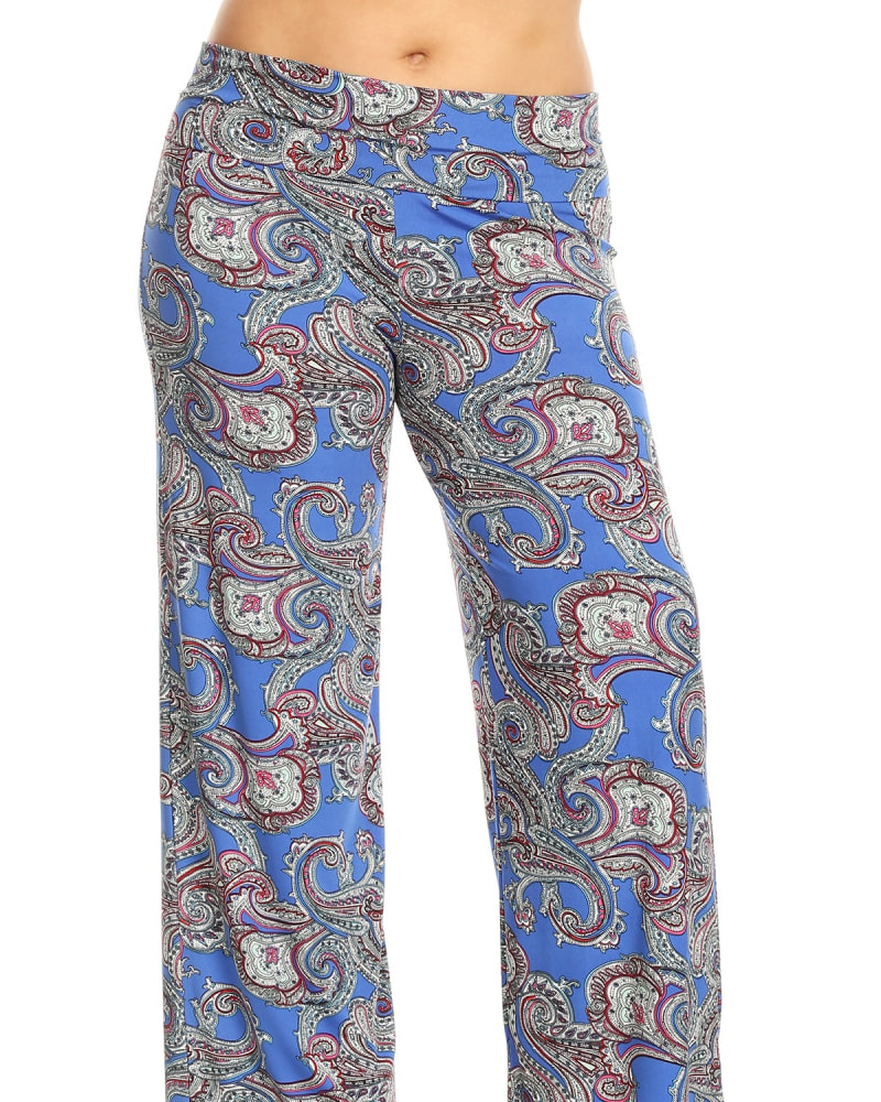Front of a model wearing a size 1X Paisley Printed Palazzo Pants in Royal Blue by White Mark. | dia_product_style_image_id:250230